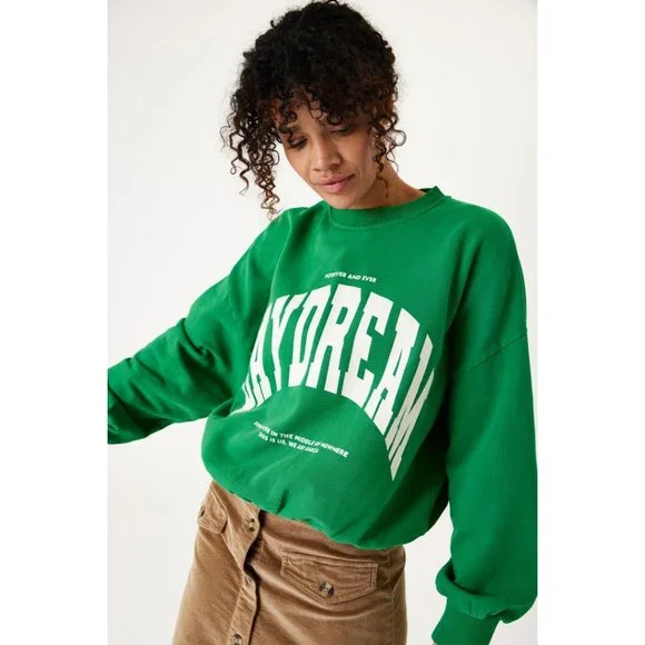 NWT GARCIA Kelly Green DAYDREAM Varsity Crewneck Sweater - Picture 4 of 6